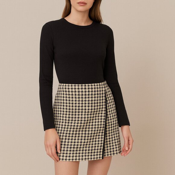 Ann Taylor Checkered Print Tweed Faux Wrap Mini Skirt 8P - Picture 9 of 9